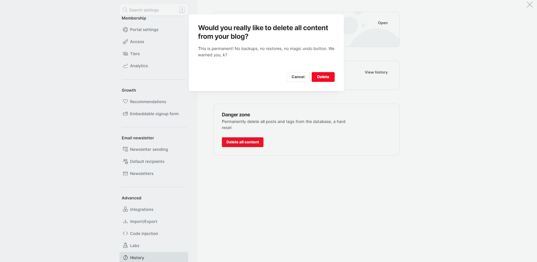 Delete all confirmation