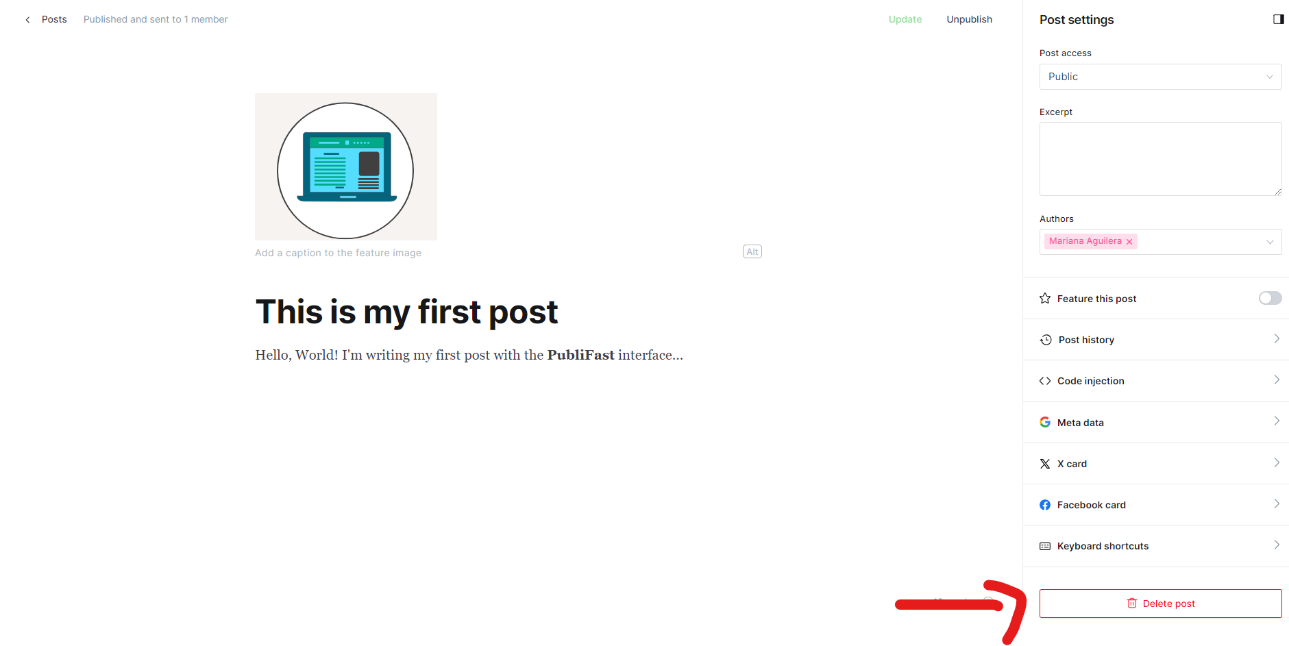 Content editor deletion button